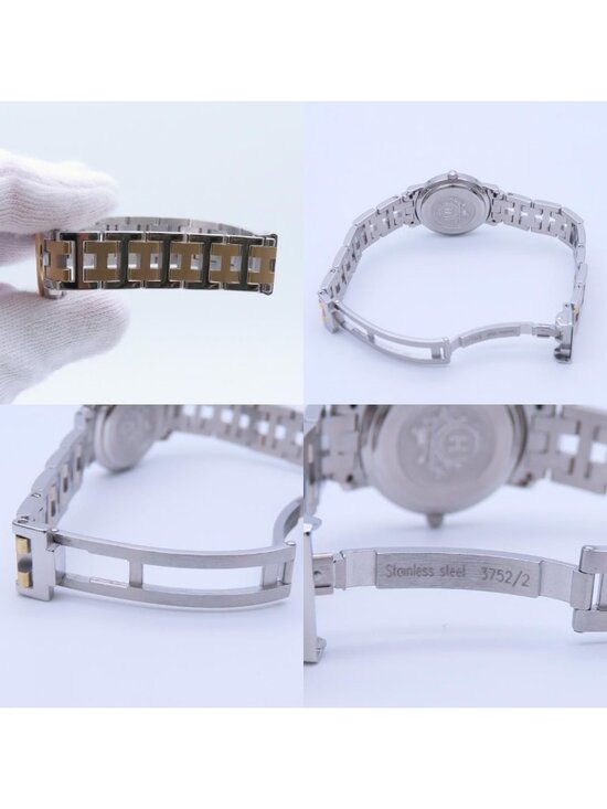 Hermes Watch Clipper Stainless Steel Silver Gold Dial White Plated SS main image 7